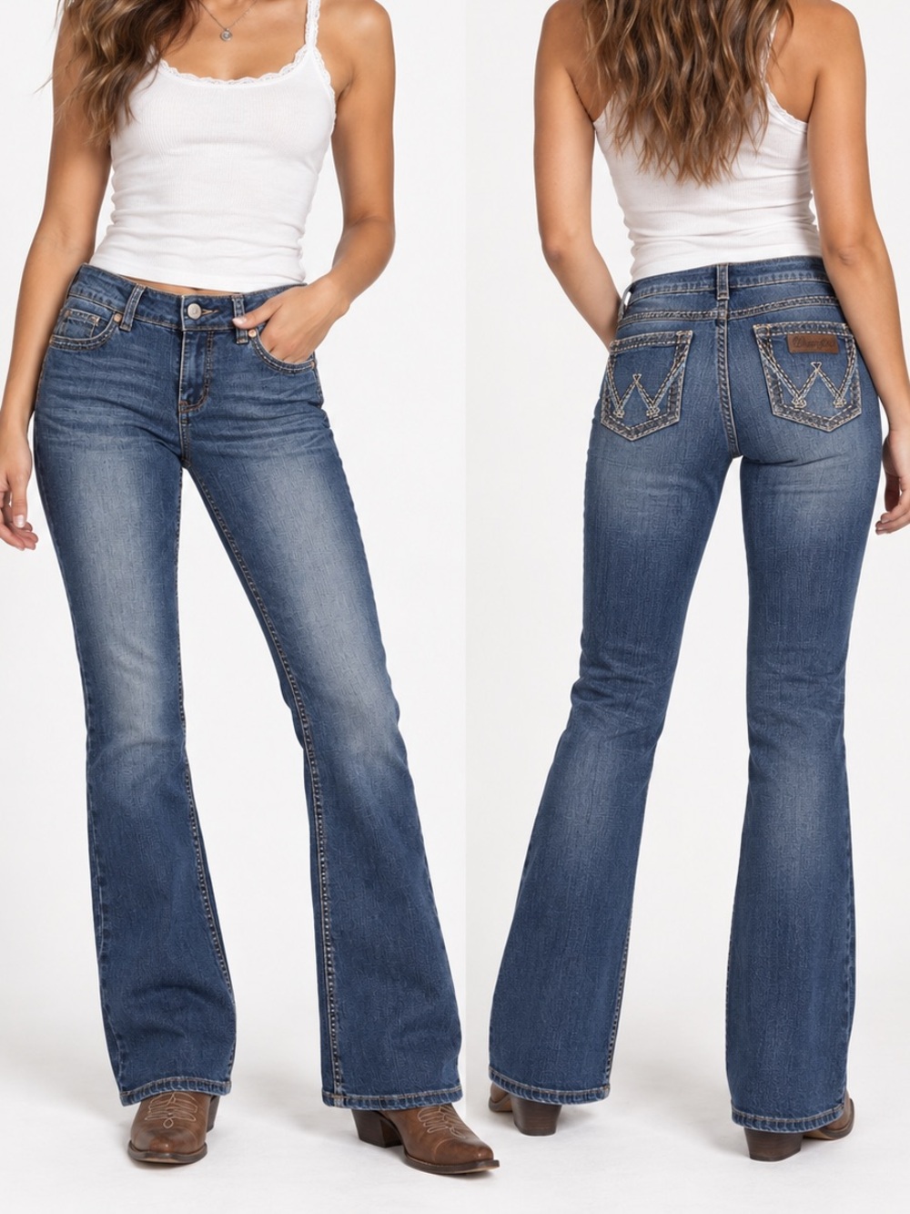 Wrangler Women’s 3/4 x 34 Bootcut Jeans Western Cowgirl Blue Denim Embroidered